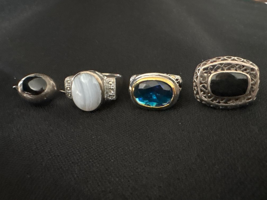 Sterling Silver  Rings with different stones, 1 earring