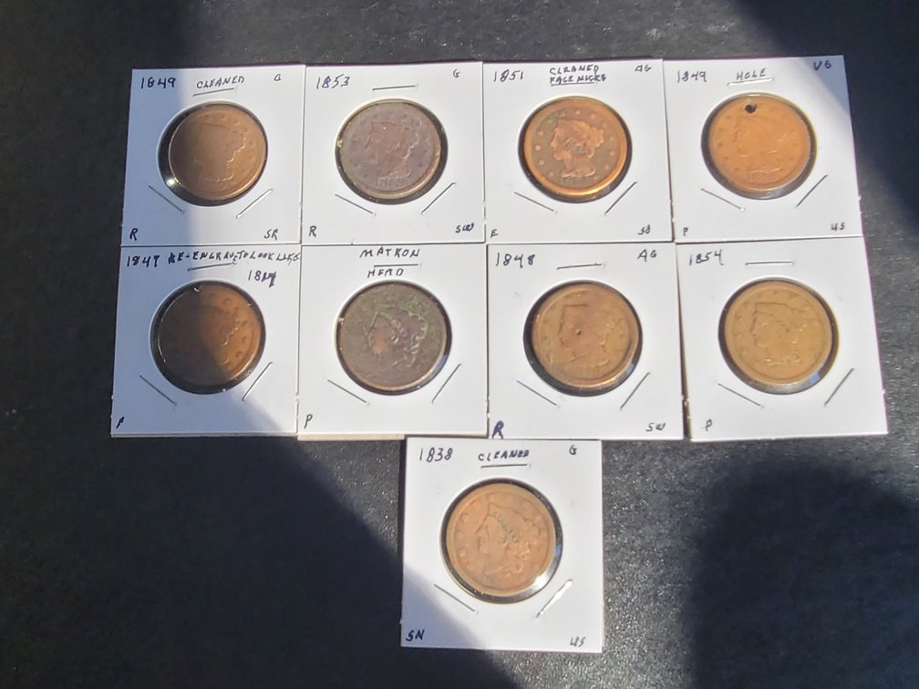 9 Lge. Cents 1830-1850 with problems