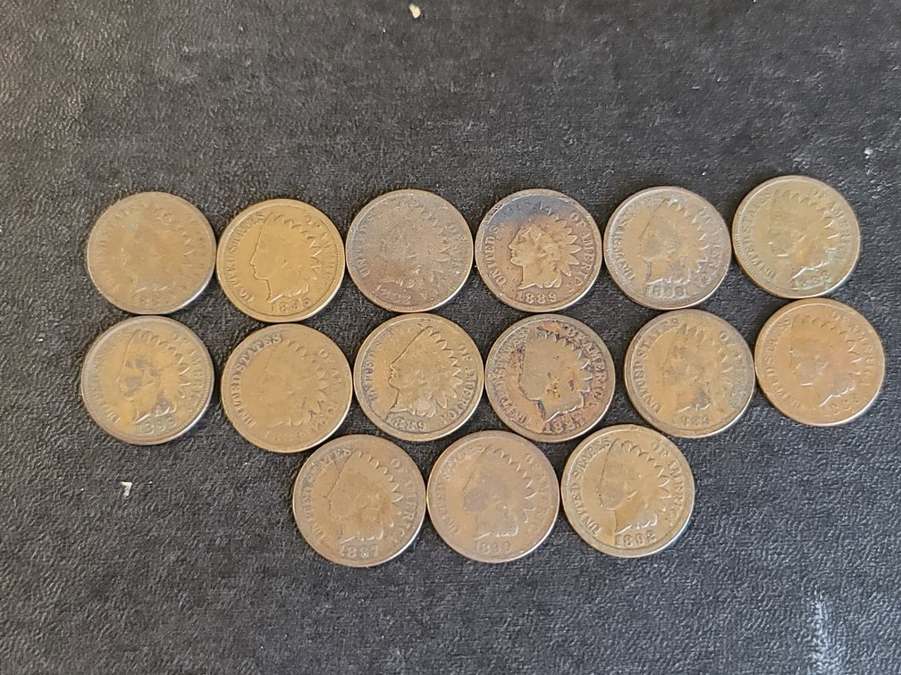 15 Indian Cents assorted dates & grades