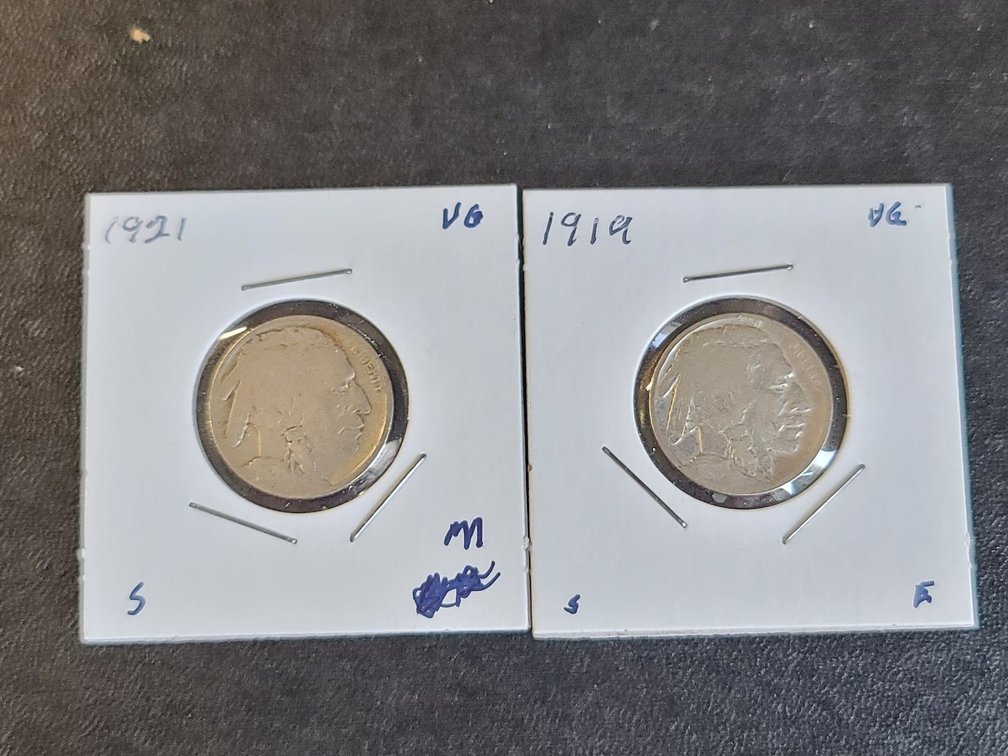 2 Buffalo Nickels 1919 & 1921 both VG readable dates