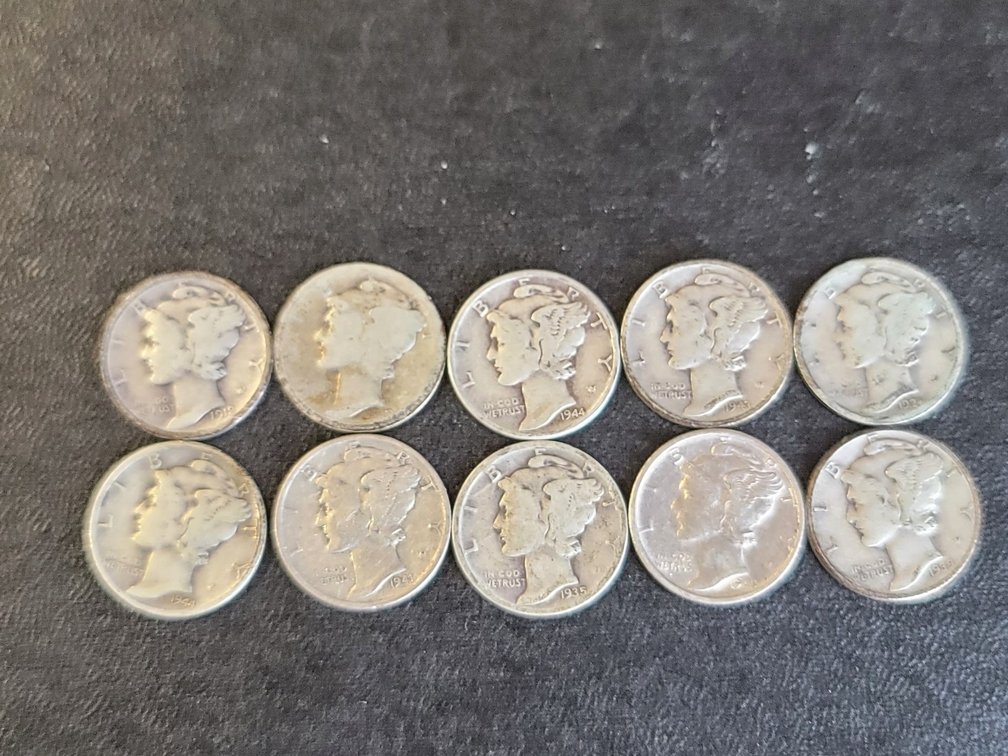 10 Mercury Dimes assorted dates & grades