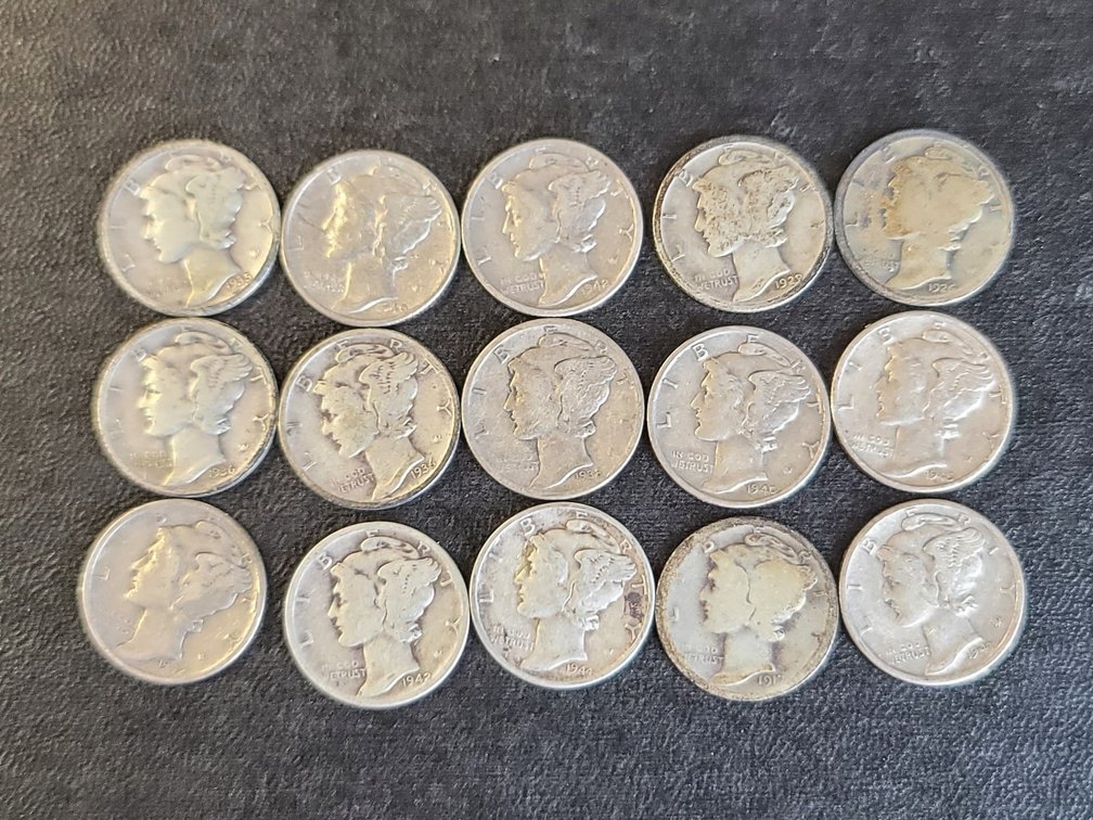 15 Mercury Dimes assorted dates & grades
