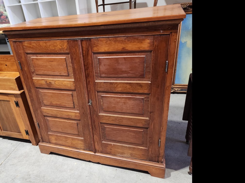 Antique  Hard Pine Raised Panel Cupboard