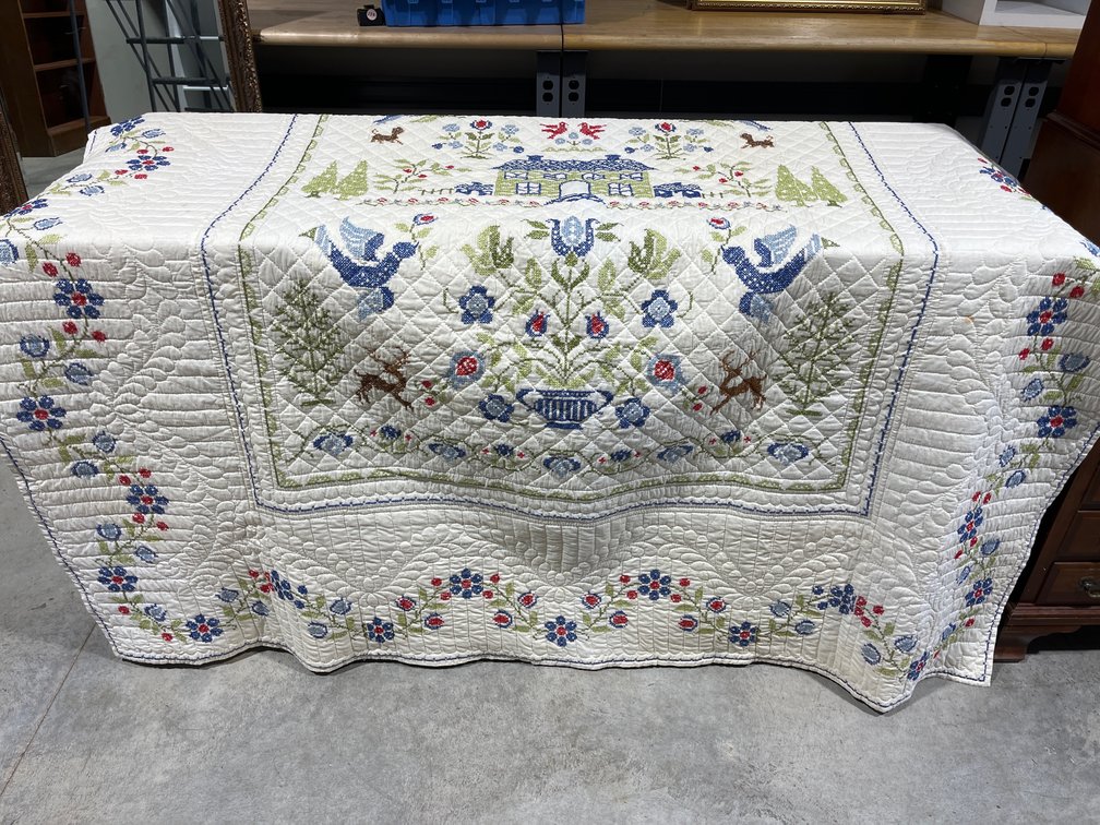 Beautiful Handmade Quilt with Cross Stitch Pattern