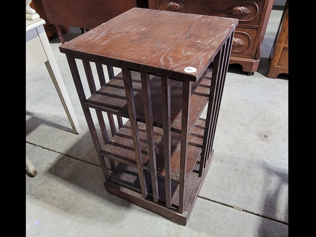  Vintage Sheraton Revival Mahogany & Satinwood Revolving Bookcase End Table