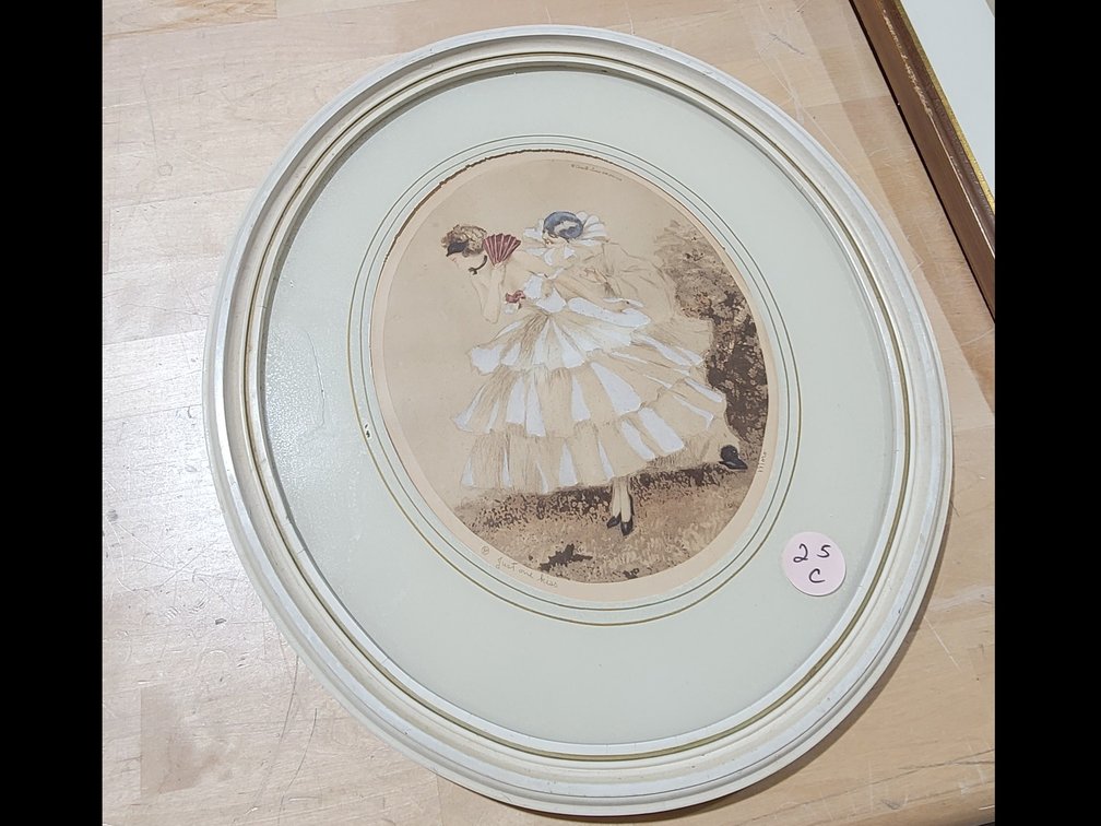 "Just One Kiss" Oval Hand Painted Print by Moro 1936