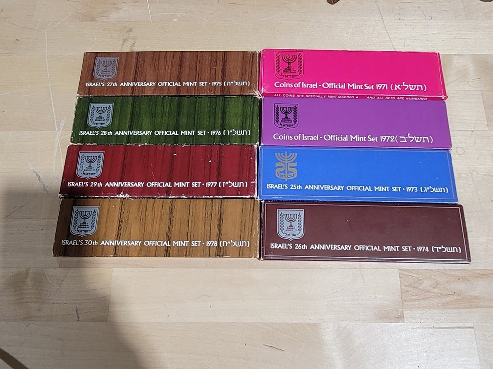 Coins of Israel Anniversary Mint Sets, Years 1971 - 1978 (8)