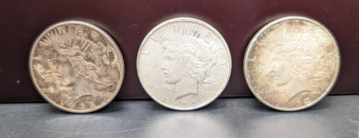 (2) 1922-D & (1) 1923-D Peace Silver Dollars