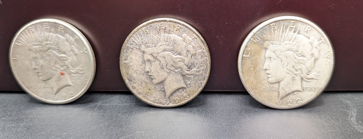 (2) 1922-S & (1) 1923-S Peace Silver Dollars