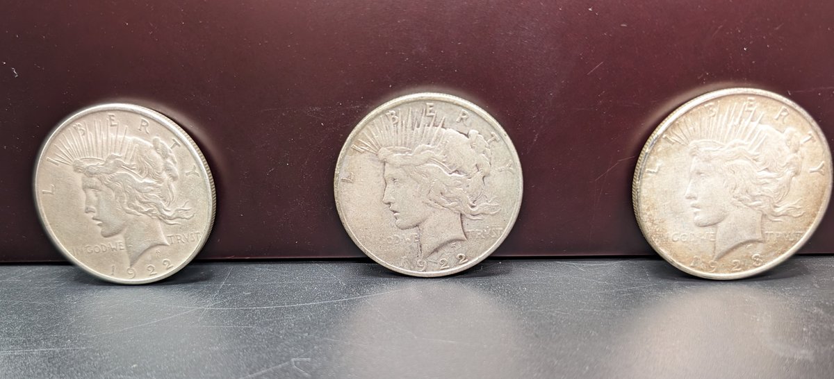 (2) 1922-D & (1) 1923-D Peace Silver Dollars