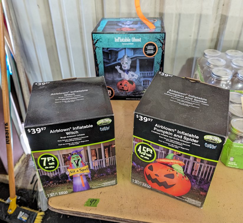 (3) Inflatable Halloween Decor, Pumpkin, Witch & Ghost