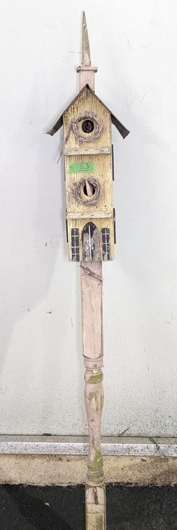 Wood Bird House w/tin roof Lawn Decor 
