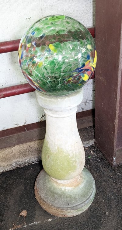 Cement Stand w/Round Art Glass Patio Decor
