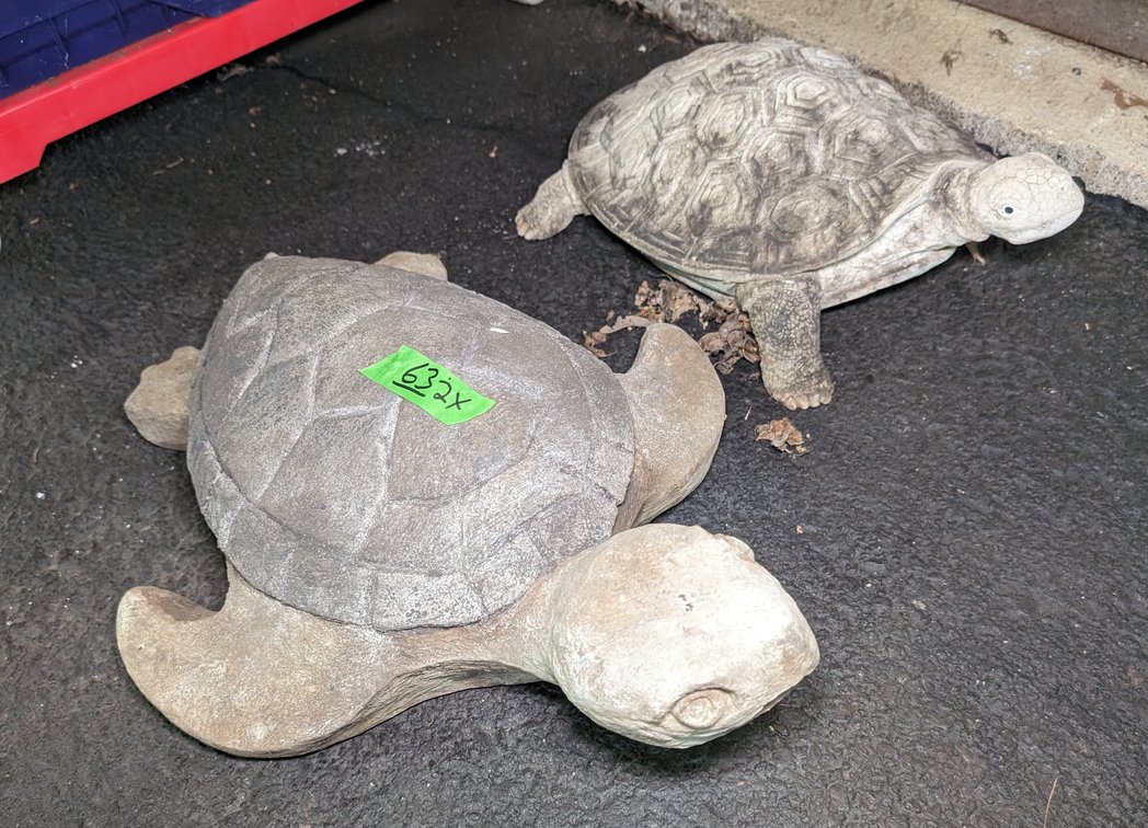 (2) Cement Turtles