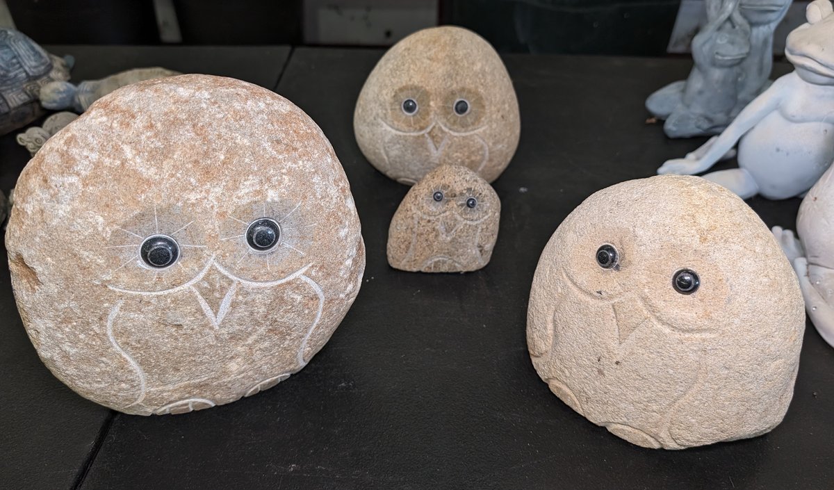 (4) Owls Carved from Stone