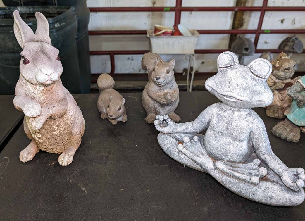 (2) Resin Squirrels, Frog & Rabbit