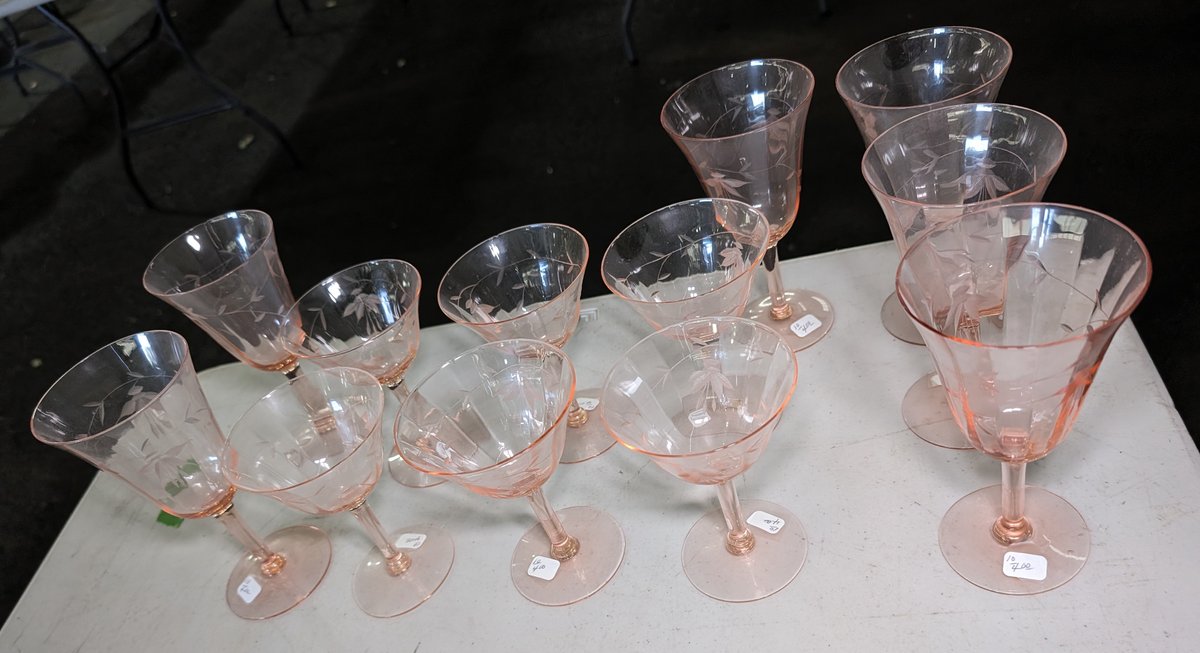 (6) Pink Wine Glasses & (6) Cordial Glasses