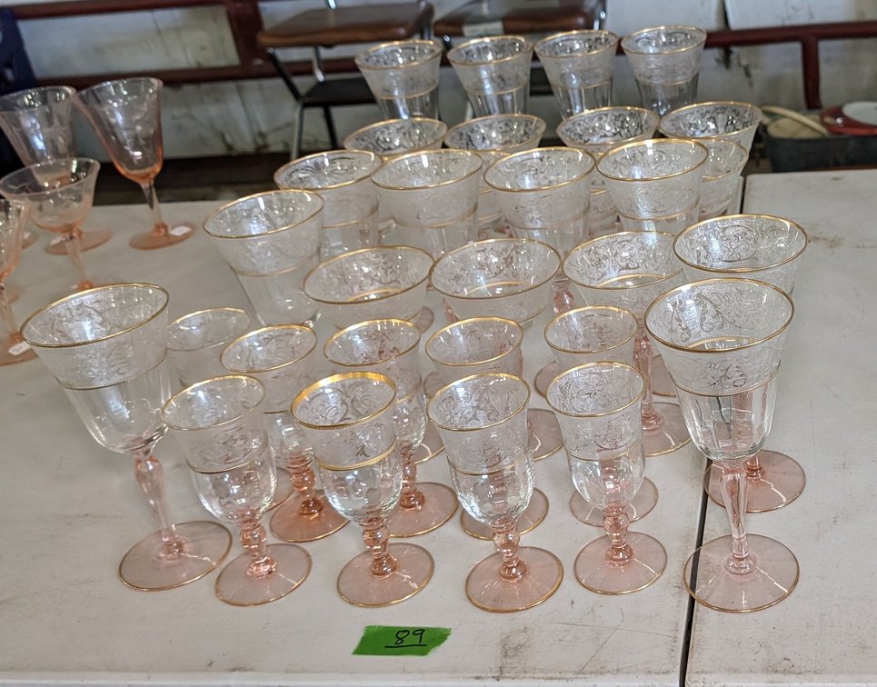 Large Lot of Pink Glasses w/Gold Rims