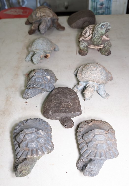 (7) Resin Turtle Figurines, (2) Stone Turtles