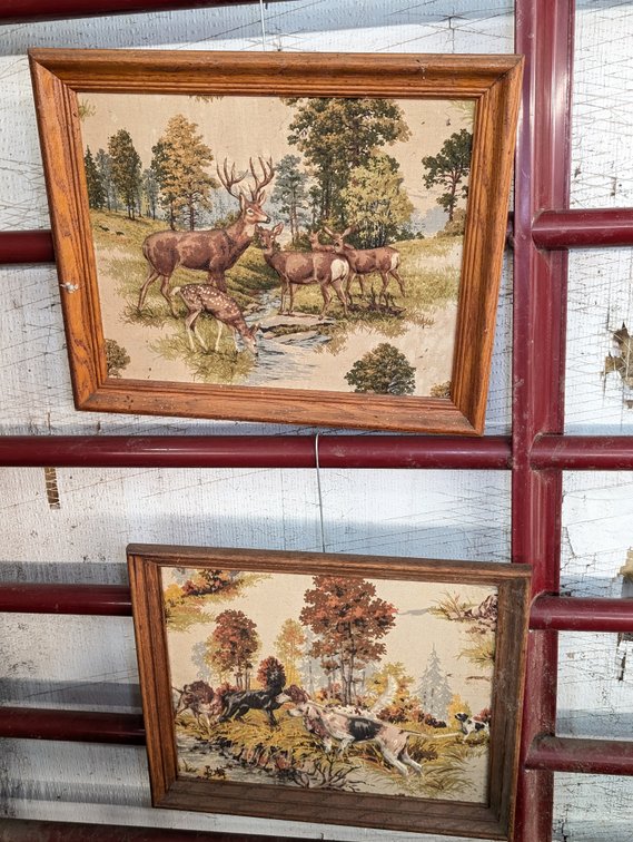 (2) Framed Cloth Art Print w/Raised (3D) Deer