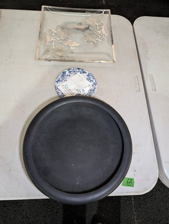 Royal Staffordshire Plate, Wedgewood Bowl, Glass Floral Design Tray