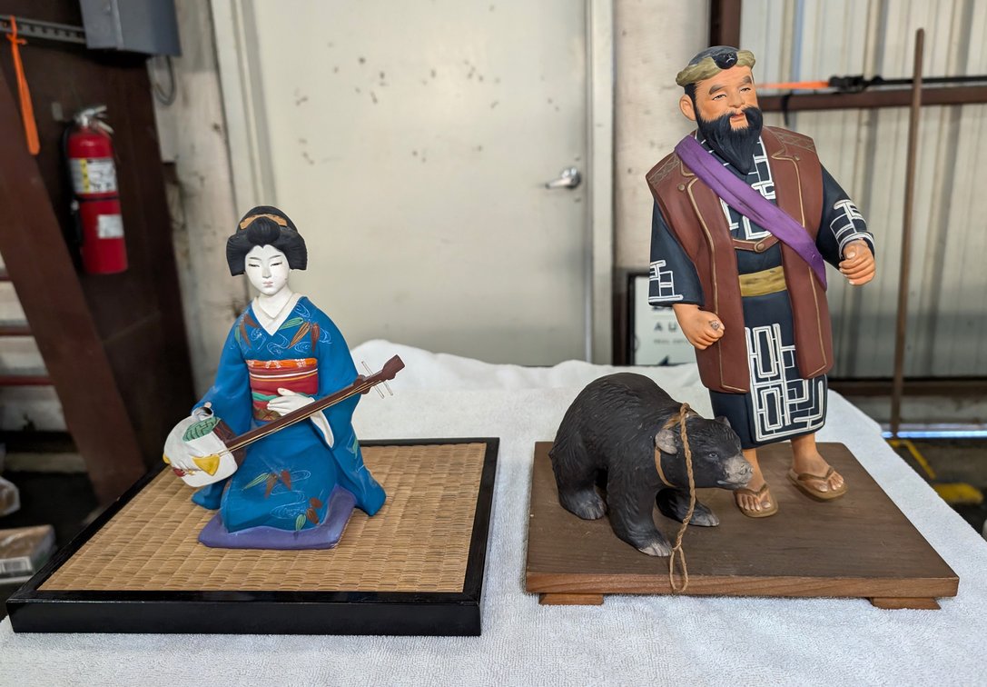 (2) Japanese Figurines & Wooden Bear