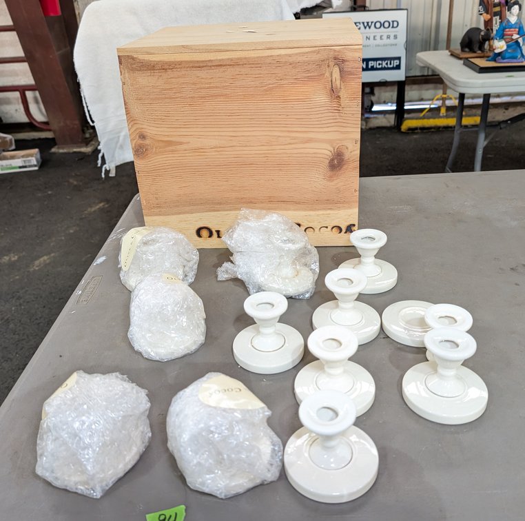 (11) Olive & Cocoa Candle Holders & O & C Wood Box