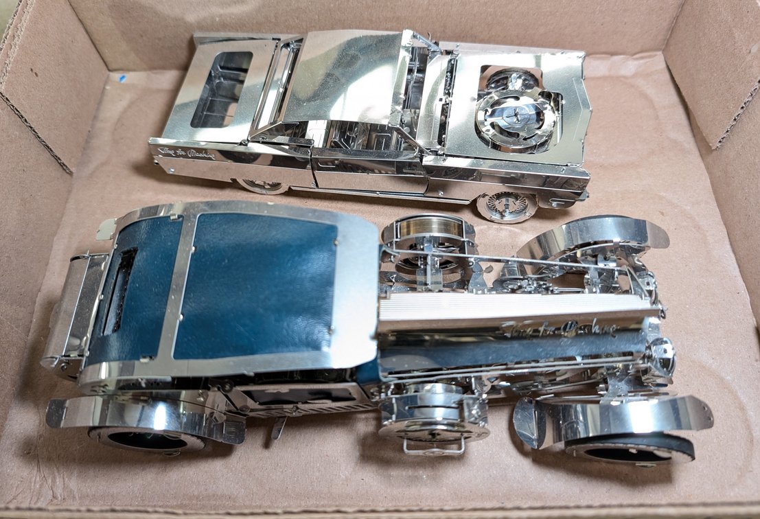 (2) Tin Metal Wind Up Mechanical Art Cars