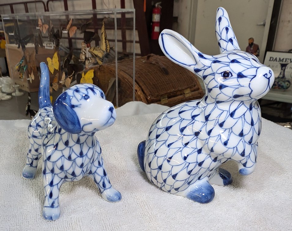 (2) Hand Painted Porcelain Dog & Rabbit
