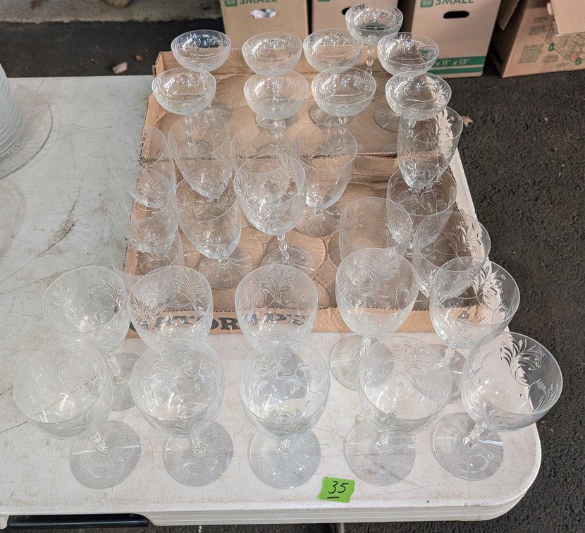 Large Lot of Etched Glassware