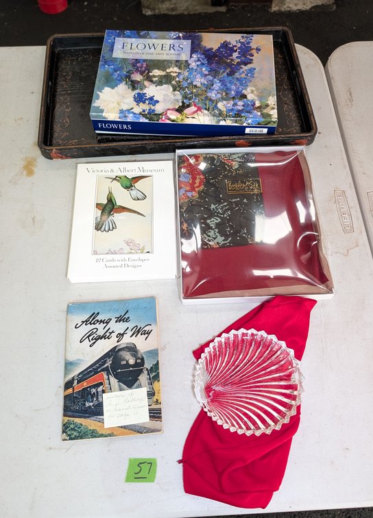 Glass Dish, Book, Scarf, Notecards, Tray