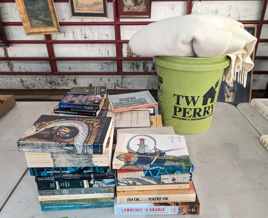 Fringed Blanket & Lot of Books