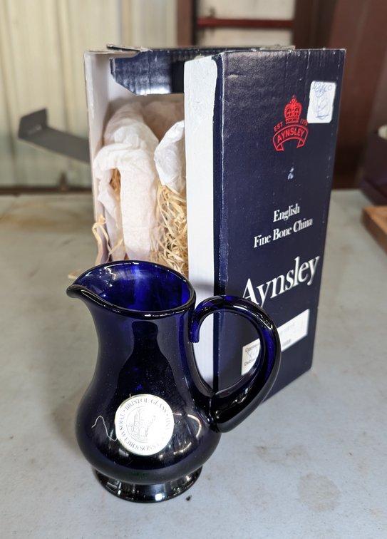 Blue Bristol Glass Pitcher w/ Box