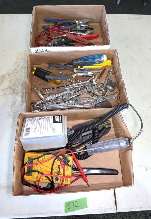 (3) Boxes of Tools, Wrenches, Pliers Etc