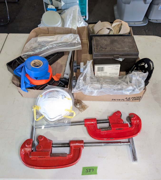 2 Pipe Cutters, Survey Tape & Sanding Discs