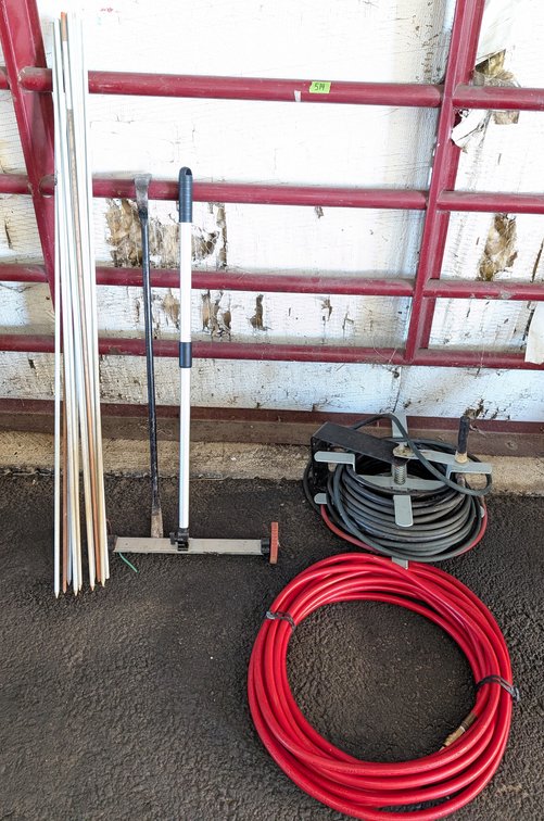 Electric Fence Stakes, Crow Bar, Air Hose