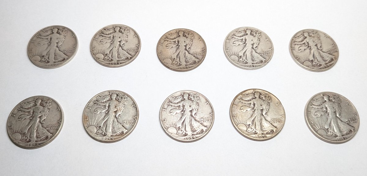 (10) Walking Liberty Half Dollars