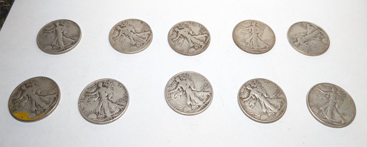 (10) Walking Liberty Half Dollars