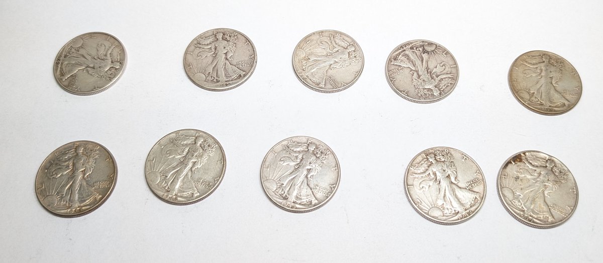(10) Walking Liberty Half Dollars