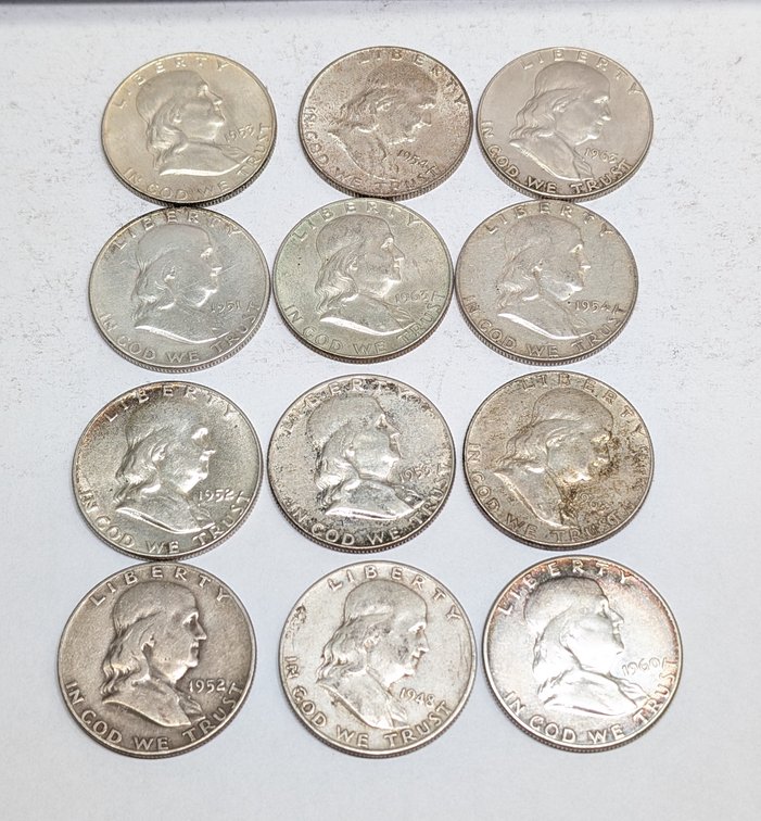 (12) Franklin Half Dollars