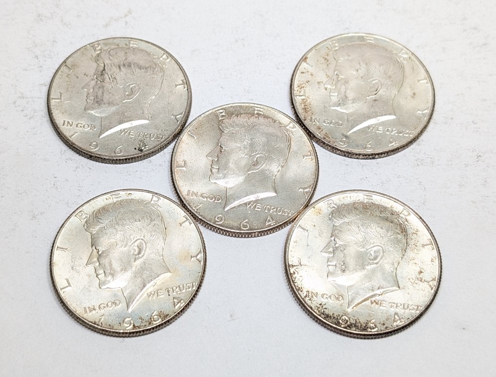 (5) 1964 Kennedy Halves