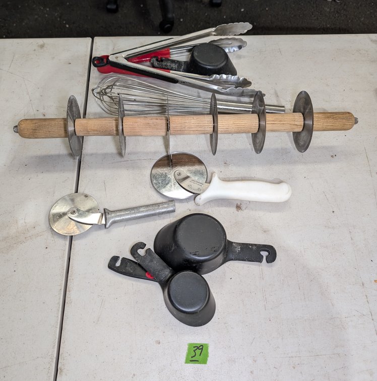 Pizza Cutters, Pastry Cutter, Tongs, Measuring Cups & Whisk