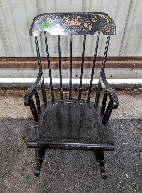 Black Plank Seat Stencil Decorated Childs Rocking Chair