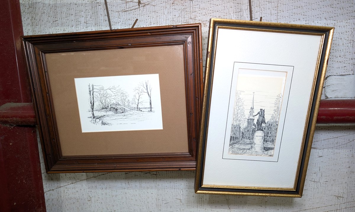 (2) Framed Prints Old N Bridge Concord & Paul Revere Statue