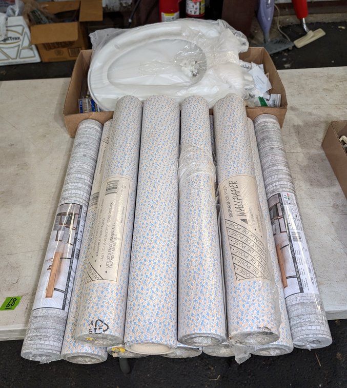 (11) Rolls of Wallpaper (21"), Hardware & Toilet Seat