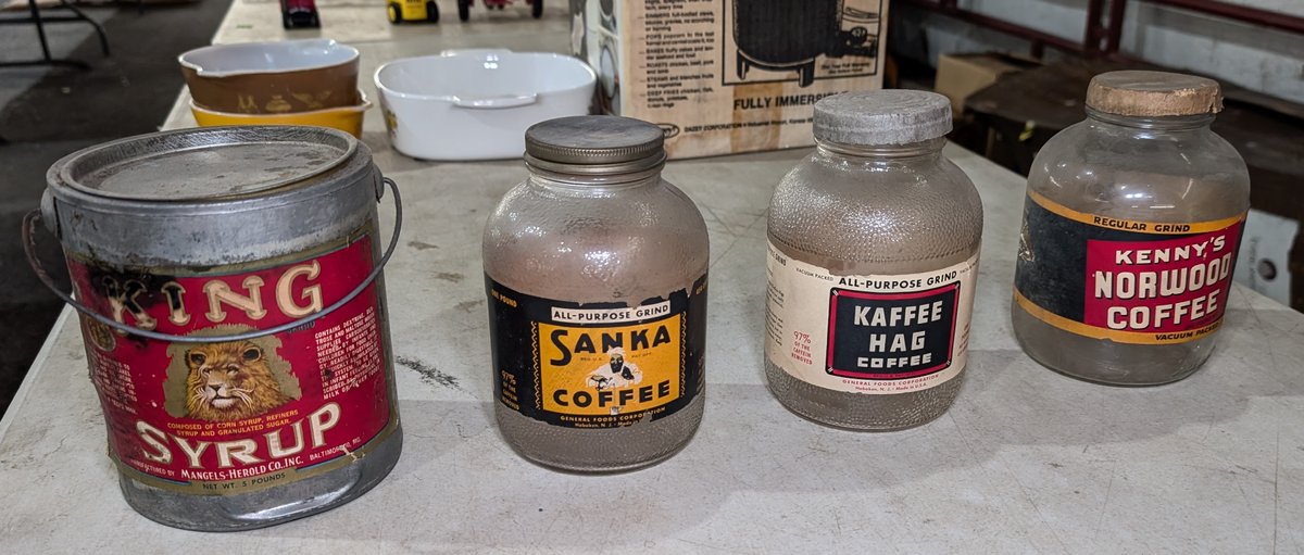 King Syrup Tin, Sanka Coffee Jar, Kaffee Hag Jar & Kenny's Norwood Coffee
