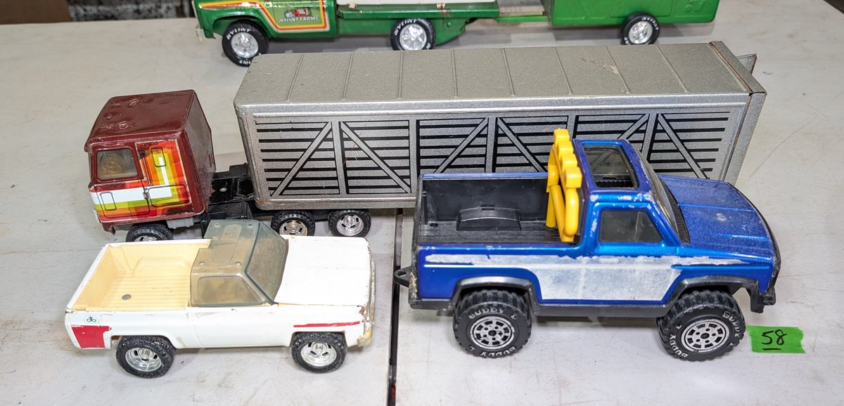 Toy Tractor Trailer, Buddy L 4 Wheel Drive Truck & ERTL Chevy Blazer