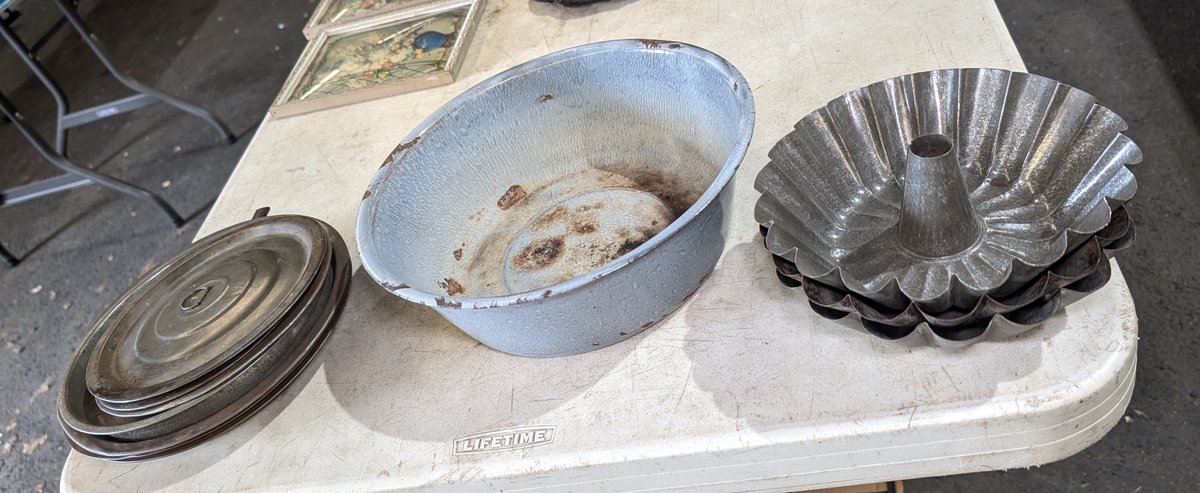 (3) Angel Food Pans, Enamelware Pan, 4 Pie Plates