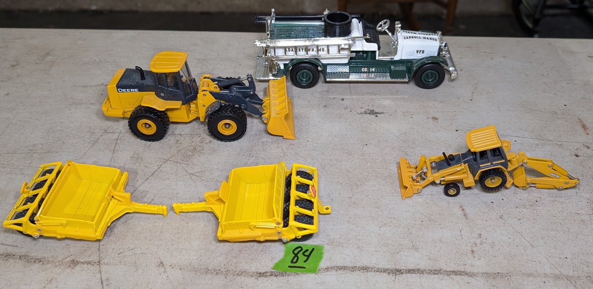 ERTL Fire Truck, John Deere Loader & Backhoe