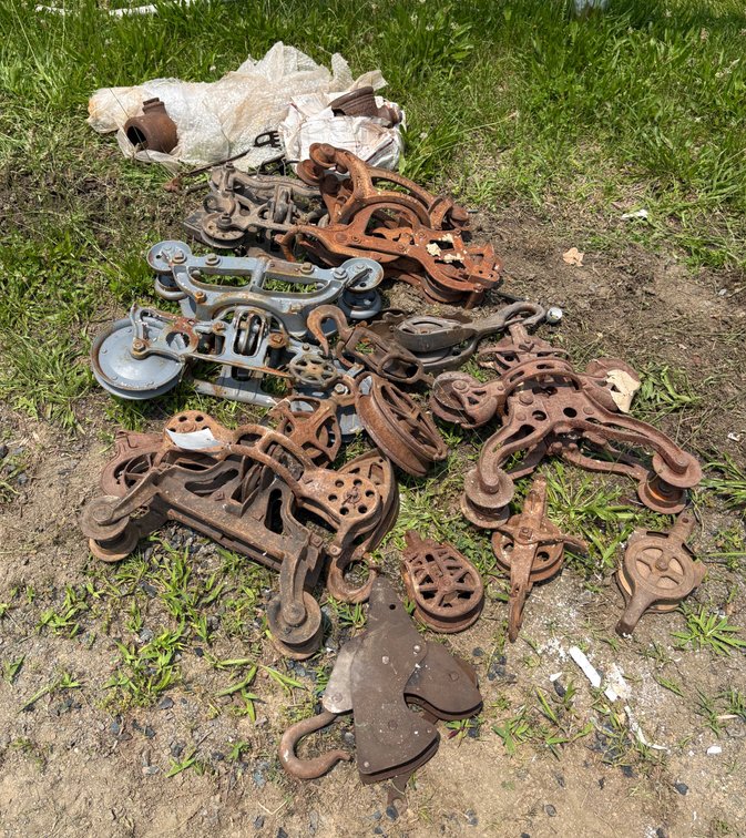 Large Lot of Cast Barn Hay Trolleys